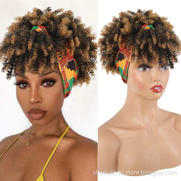 SC Afro Curly Braided Synthetic Headband Box Braid Wig With Bangs In Hairbands Synthetic Hair Turban Wrap Hairband Headband wigs